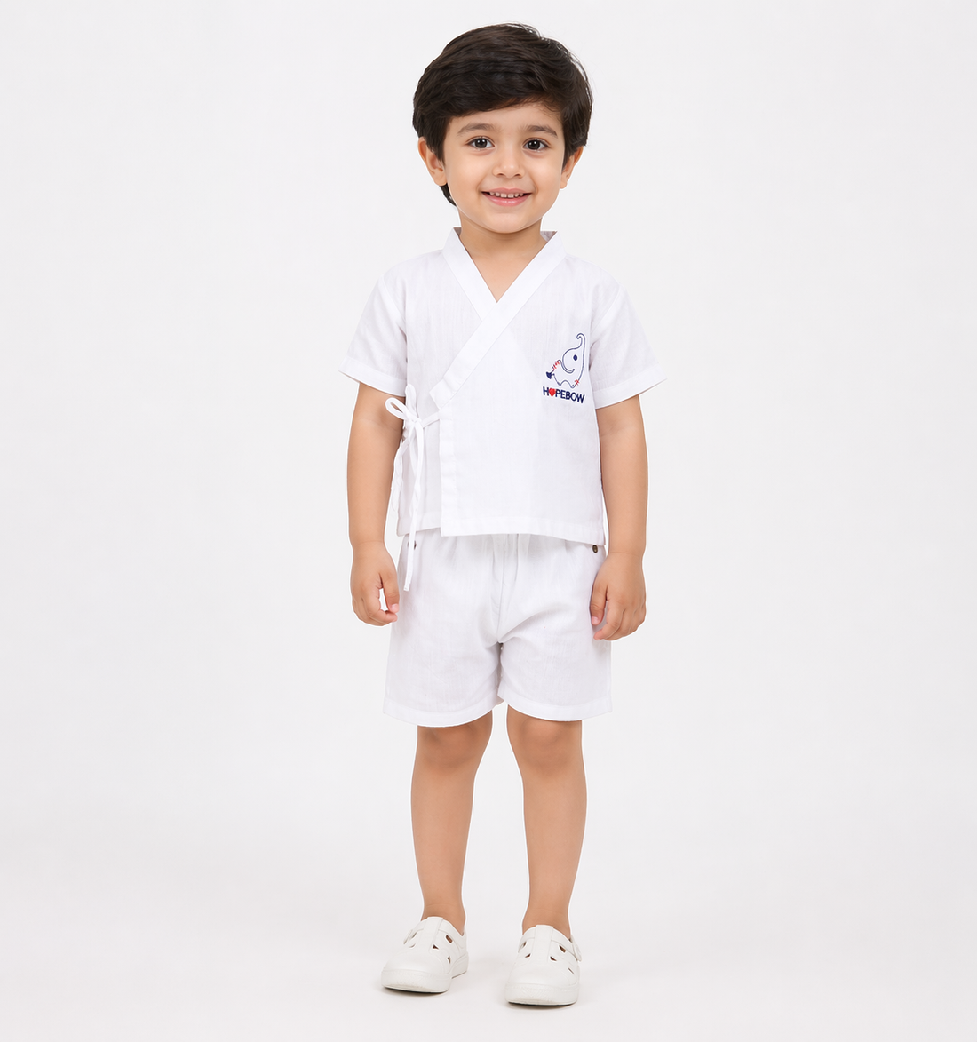 Premium boys white cotton co ord set with shorts