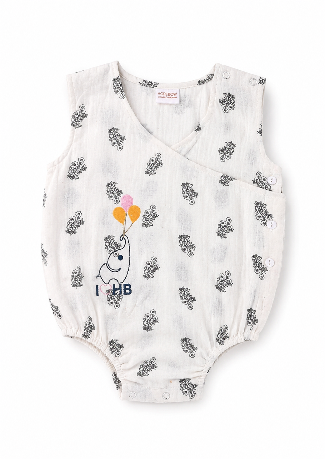 Premium white baby romper with black floral print