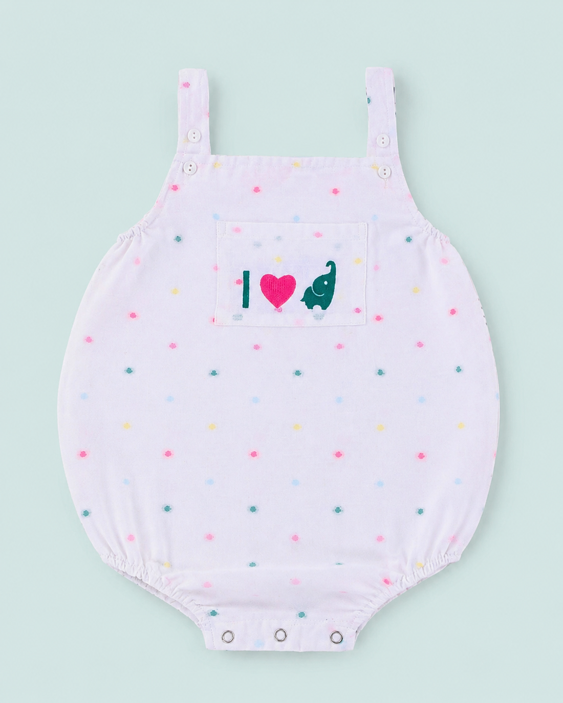 Premium white baby romper with pastel dot print