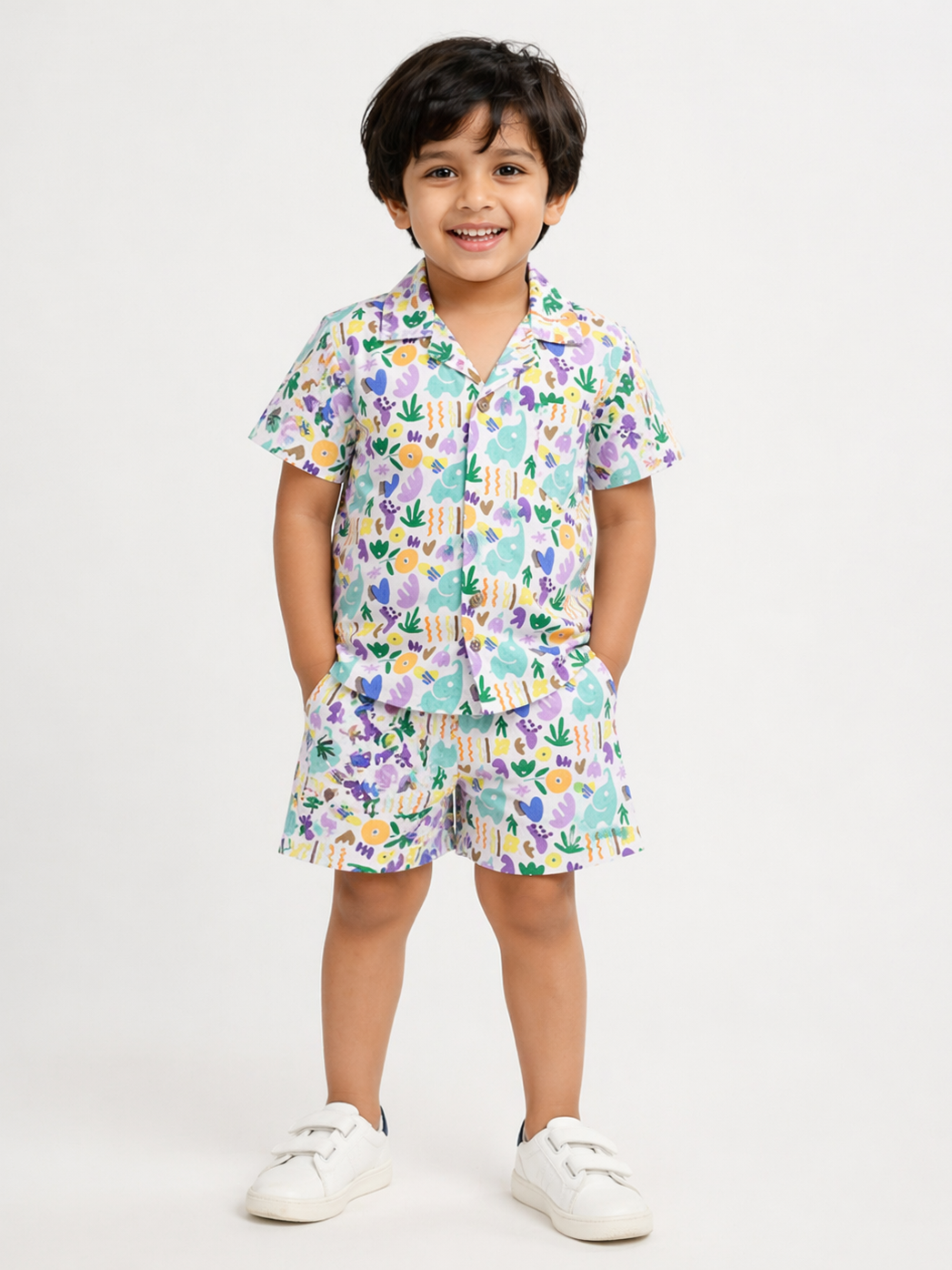 Hopebow Riviera Print cotton boys shirt and shorts co-ord