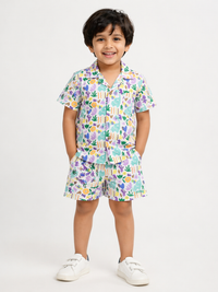 Hopebow Riviera Print cotton boys shirt and shorts co-ord