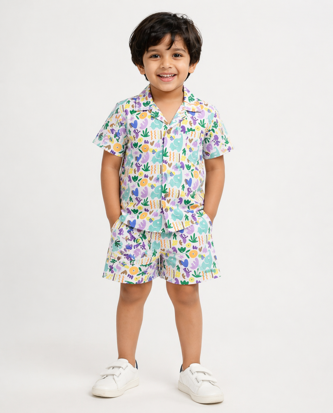 Hopebow Riviera Print cotton boys shirt and shorts co-ord