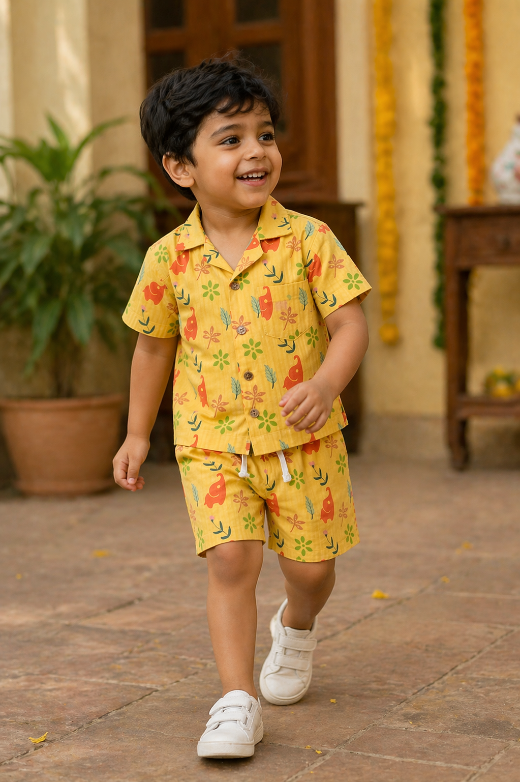 Hopebow Sunshine Safari yellow cotton boys co-ord
