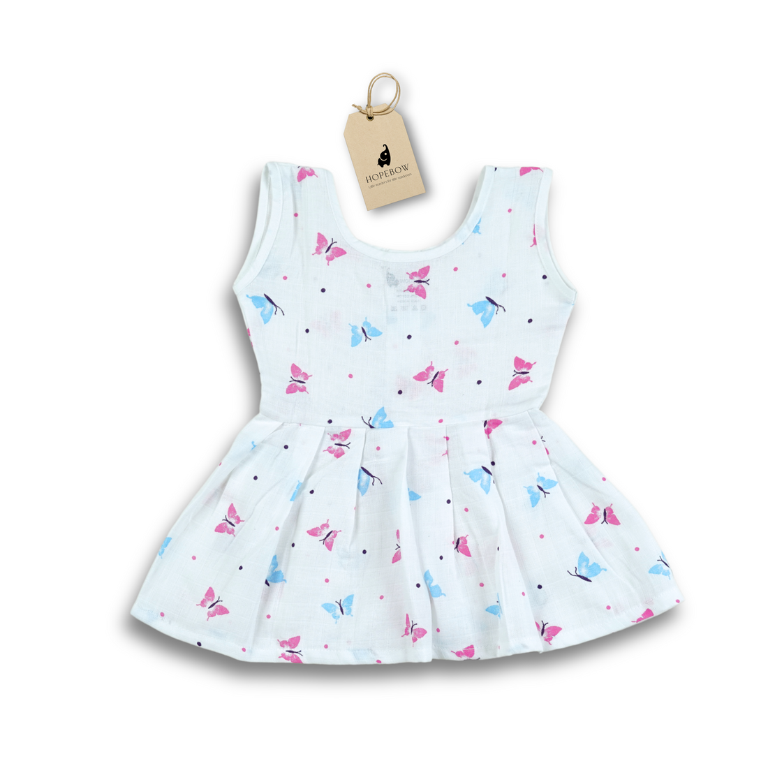 Hopebow Organic Muslin Button Frock for Baby Girls | Soft & Breathable | Butterfly Print | Age 0-24 Months