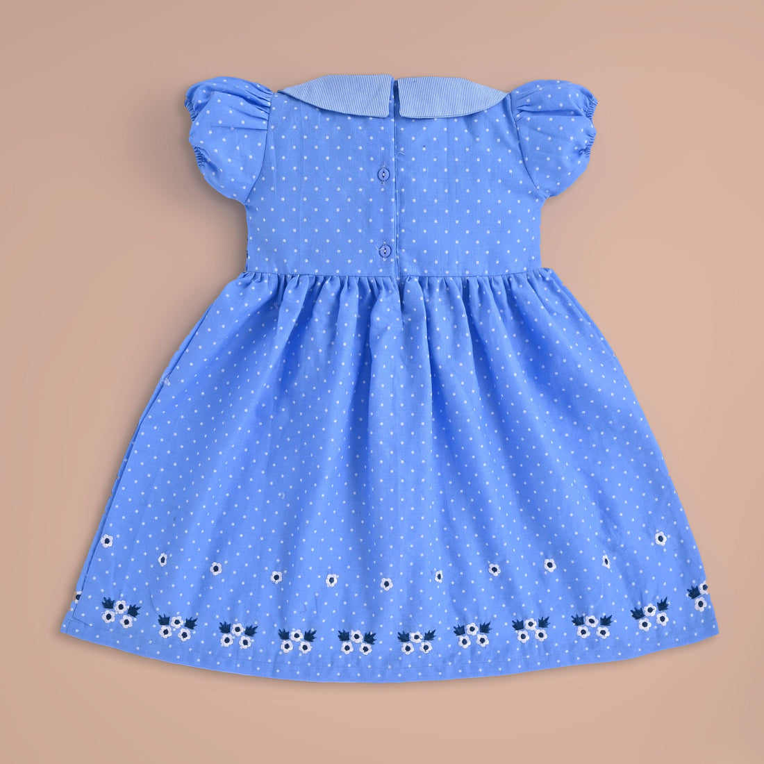 Premium 100% Cotton Girls' Smocked Frock - Soft & Breathable, Elegant Blue Polka Dot Dress for Kids - Luxury Baby Wear for 0-5 Years