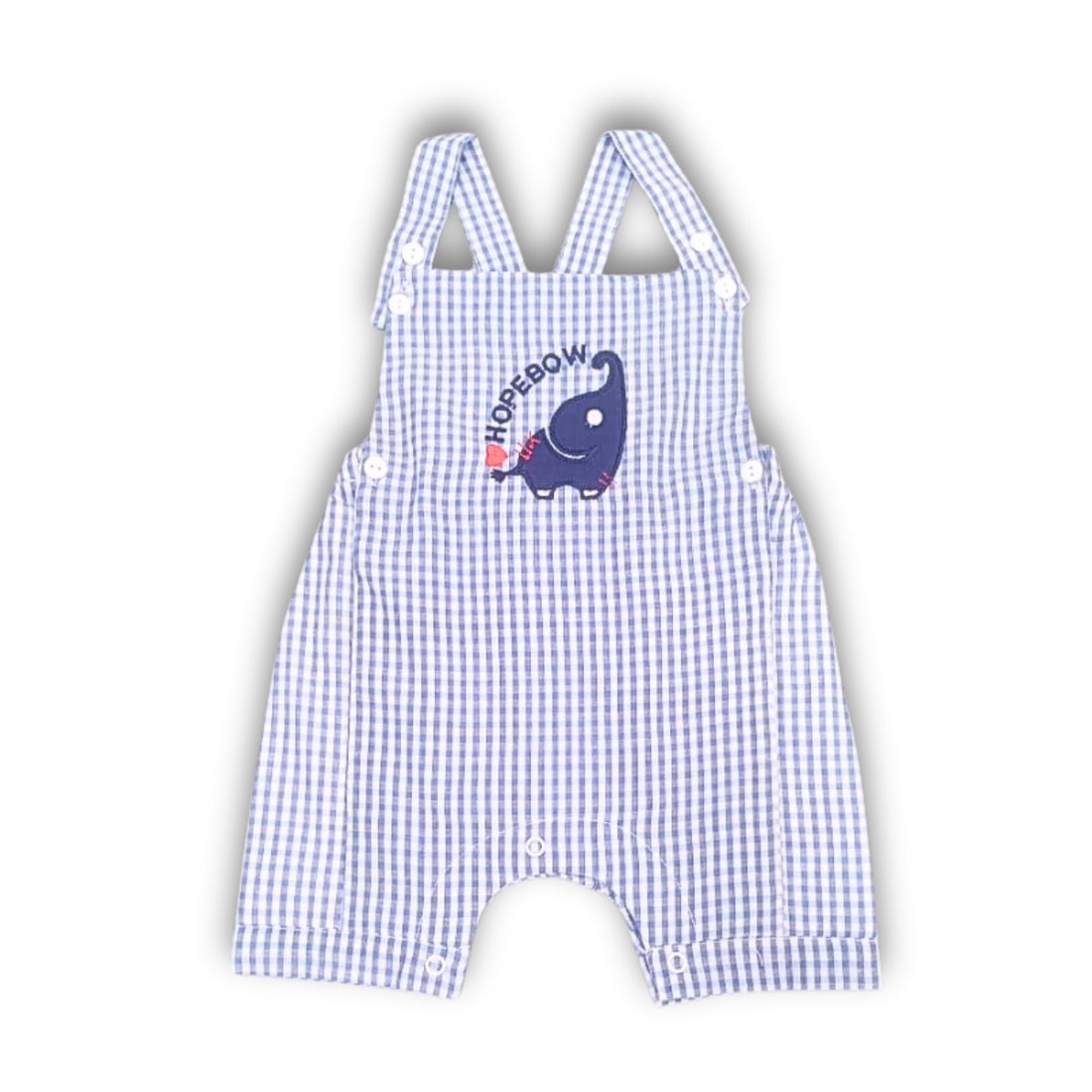 Baby Boys & Girls Cotton Dungaree Romper with T-Shirt Blue Gingham Overalls with Elephant Embroidery