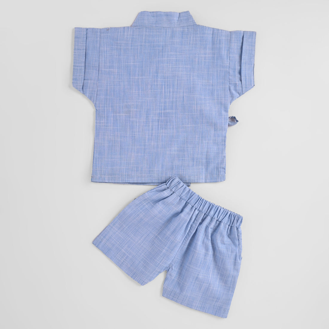 Boys & Girls Cotton Kimono-Style Summer Co-Ord Set Blue Wrap Top with Matching Shorts