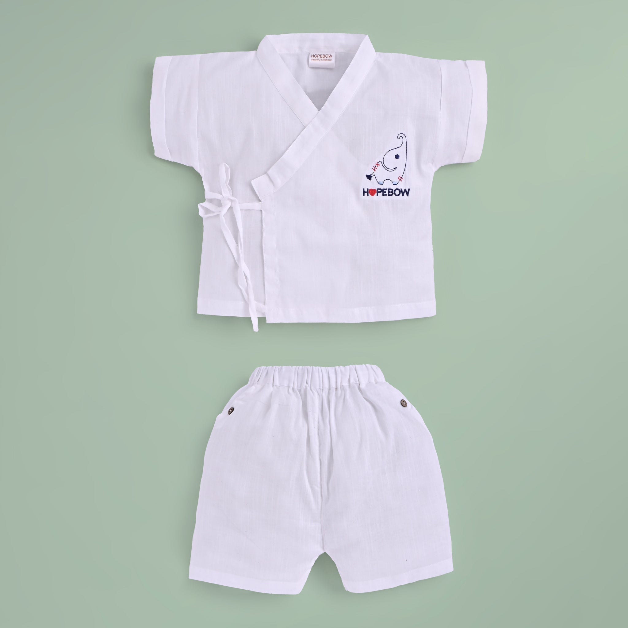 Boys & Girls White Cotton Kimono-Style Summer Co-Ord Set Wrap Top with Matching Shorts